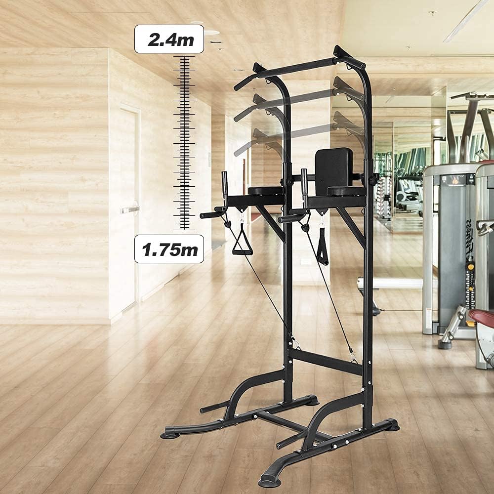 Bigzzia Multi Pull Up Bar Dip Station Height Adjustable Power Tower Exercise Equipment Fitness Workout Station for Home Gym