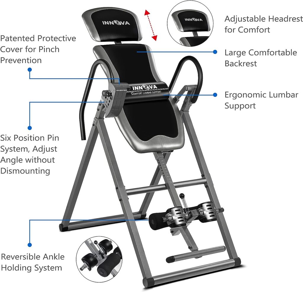 Innova Inversion Table with Adjustable Headrest, Reversible Ankle Holders, and 300 lb Weight Capacity