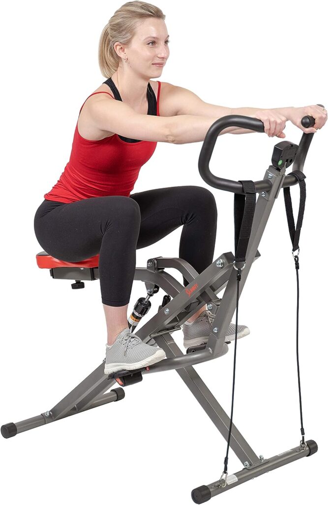 Sunny Health and Fitness Row-N-Ride™ PRO Squat Assist Trainer, Rowing Machine w/Digital Monitor  Resistance Bands, Squat Assistance for Glute Workout Equipment for Home, Grey - SF-A020052