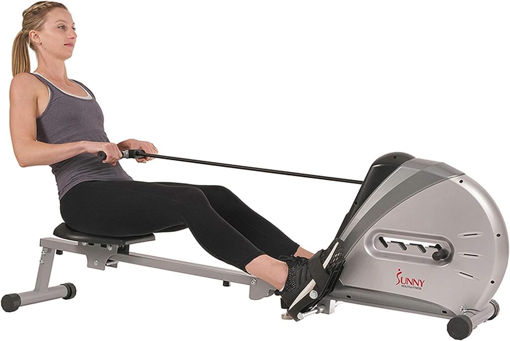 Sunny Health  Fitness Elastic Cord Rowing Machine, Foldable Rower w/Digital Monitor and Adjustable Resistance, Inclined Slide Rail, Full Body Workout Equipment for Home, 220 LB Max Weight - SF-RW5606