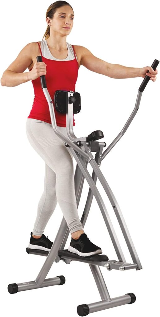 Sunny Health  Fitness Elliptical Cross Trainer w/ LCD Monitor, Air Walker Exercise Machines For Home Gym Workouts, Grey, 63L x 48W x 144H cm, SF-E902