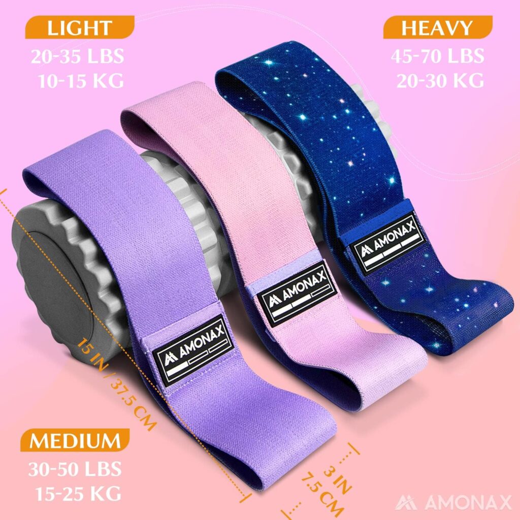 Amonax Fabric Resistance Bands Women, Glute Bands Female for Booty, Bands for Squat Exercise, Elastic Resistant Bands as Weight Loss Workout Equipment, Gym Fitness Accessories for Legs Butt Bum