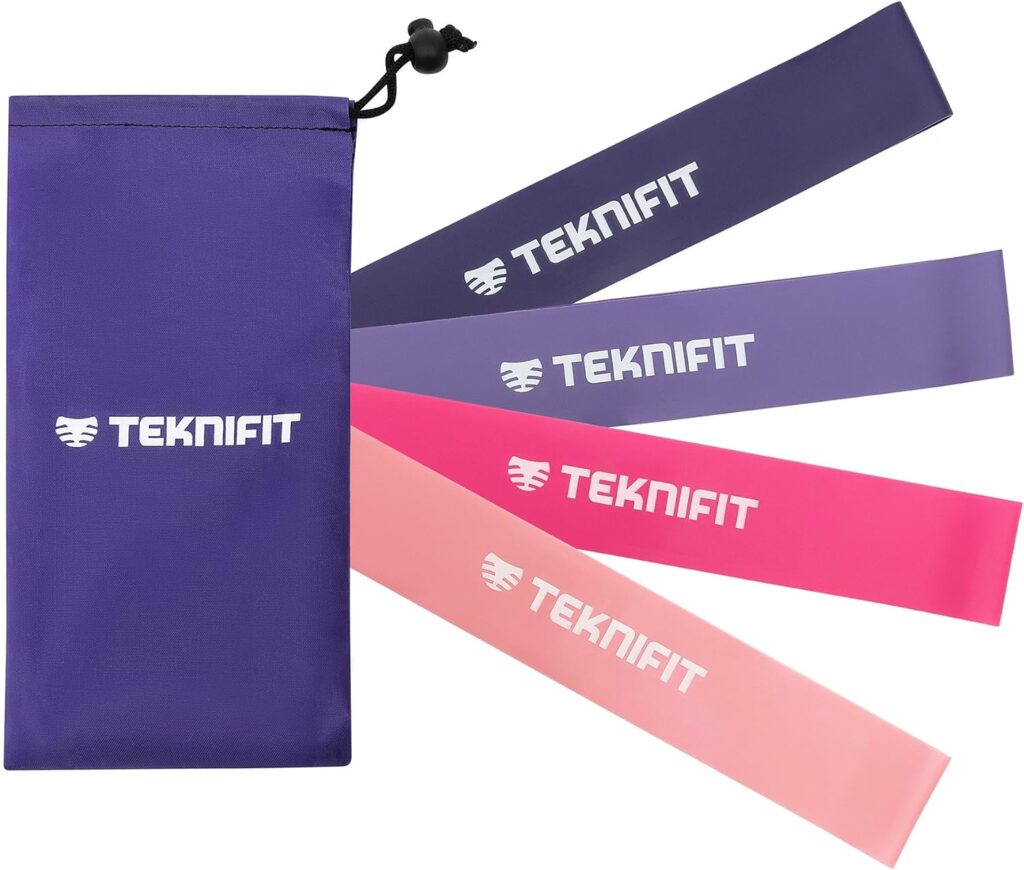 TEKNIFIT Exercise Band Set Pink - 4 Resistance Band Levels for Complete Home Fitness, Full Body Workouts - Includes Carry Case and Download Guide