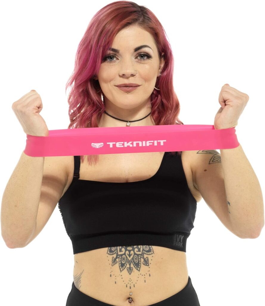 TEKNIFIT Exercise Band Set Pink - 4 Resistance Band Levels for Complete Home Fitness, Full Body Workouts - Includes Carry Case and Download Guide