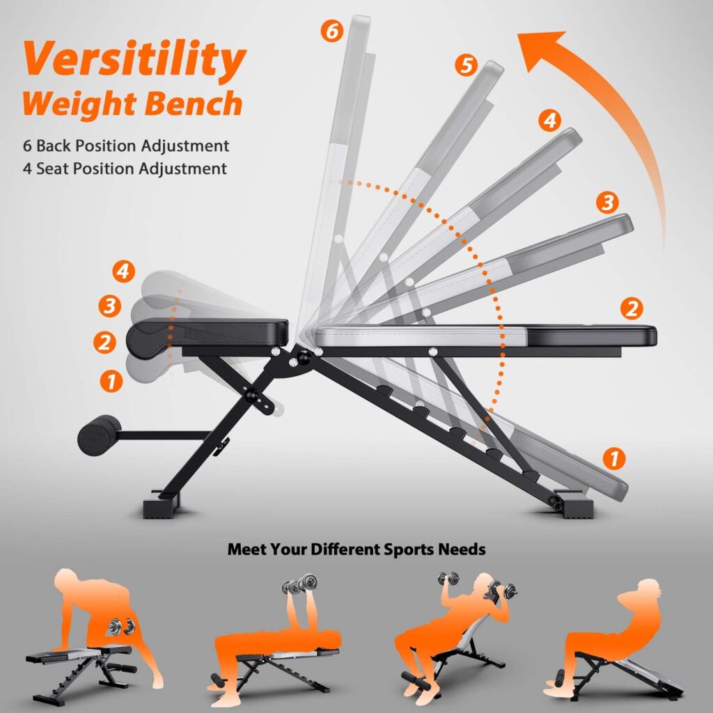 WINNOW Adjustable Weight Bench Foldable Home Exercise Gym Workout Bench Incline Decline Flat Bench Press for Full Body Workout